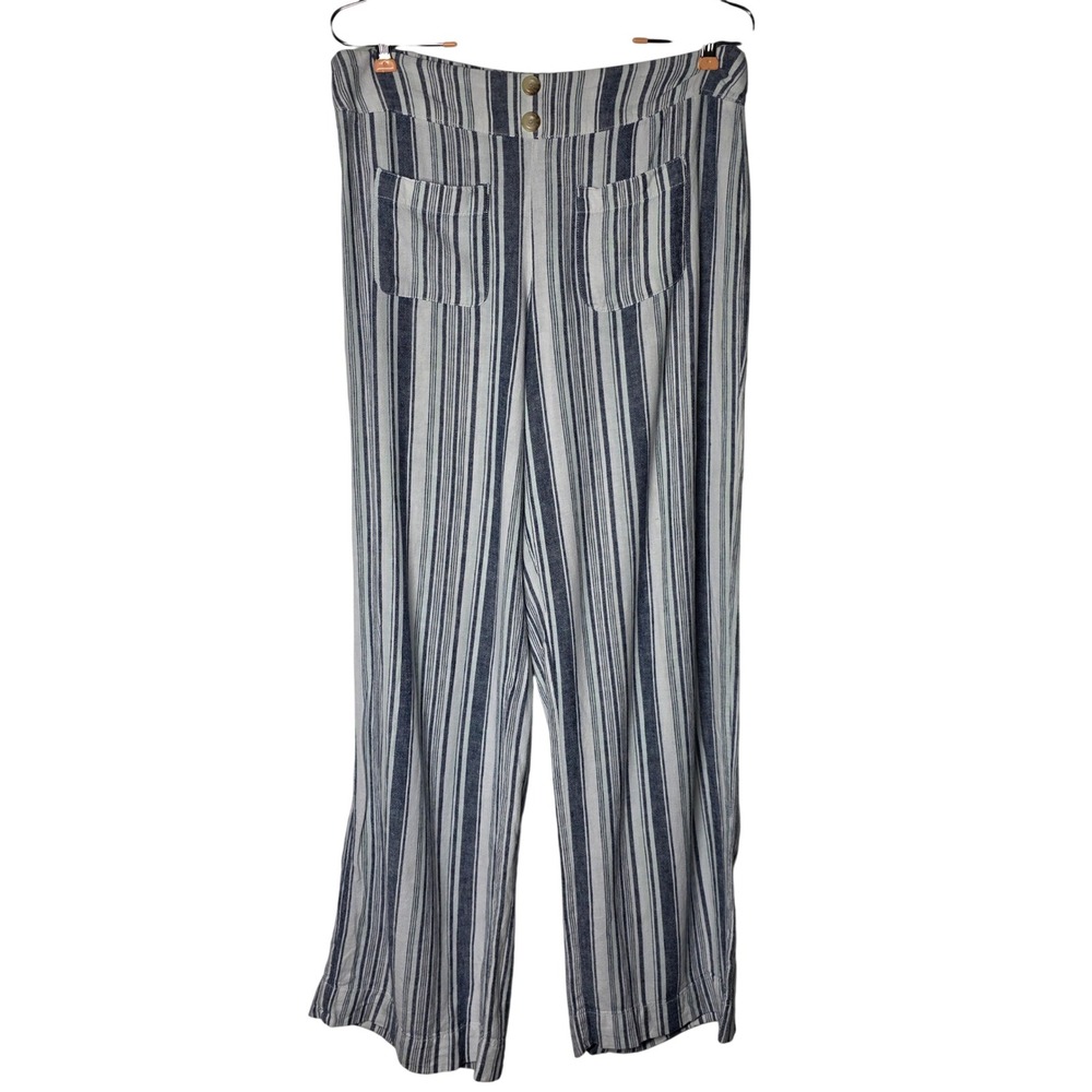 C. Est. 1946 Striped Linen Blend Wide Leg Pants Blue White Size M‎ Smocked Waist